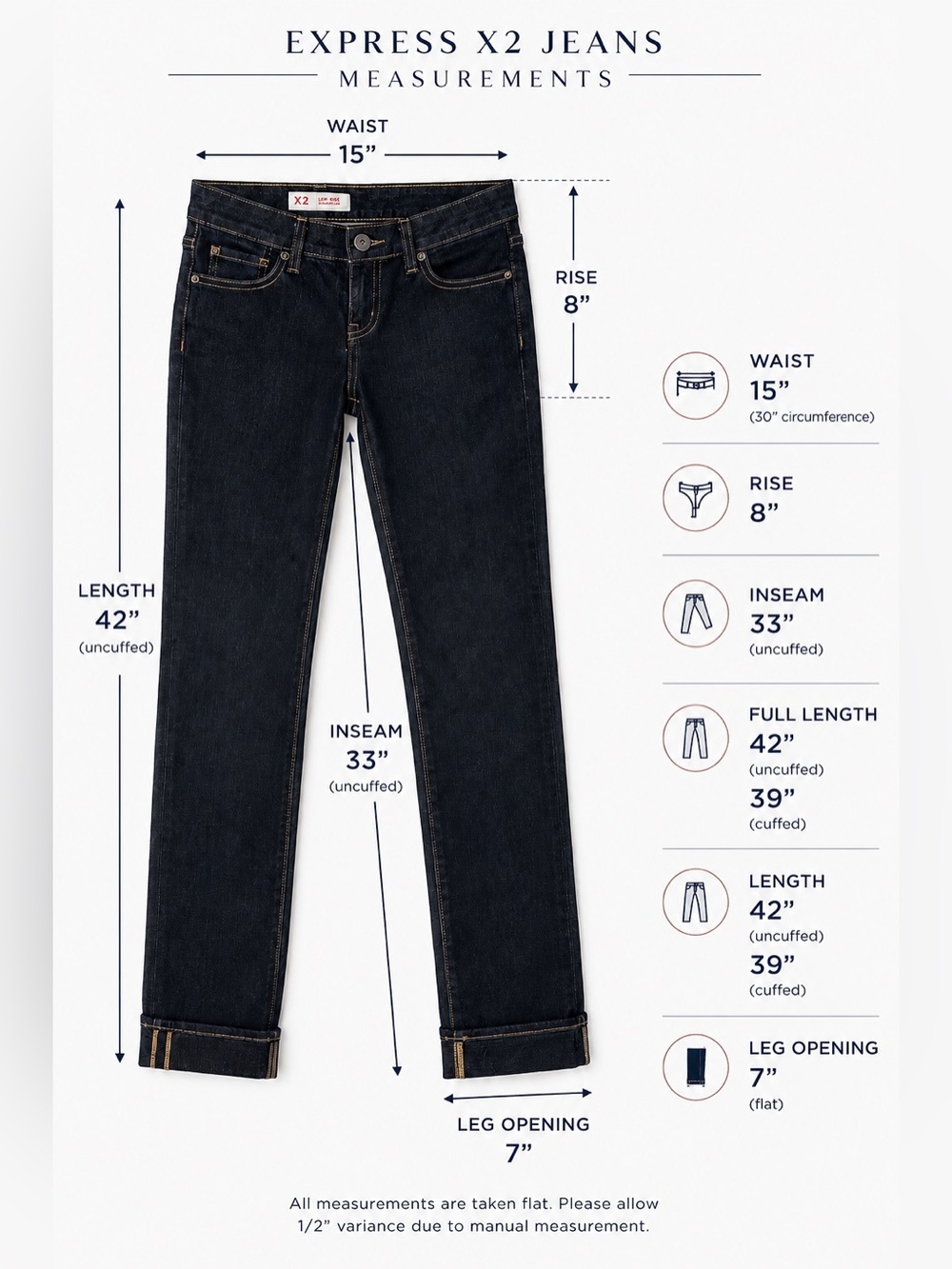 Express X2 Vintage Y2K Low Rise Straight Leg Stretch Jeans Dark Wash, 2 LONG - Picture 13 of 16